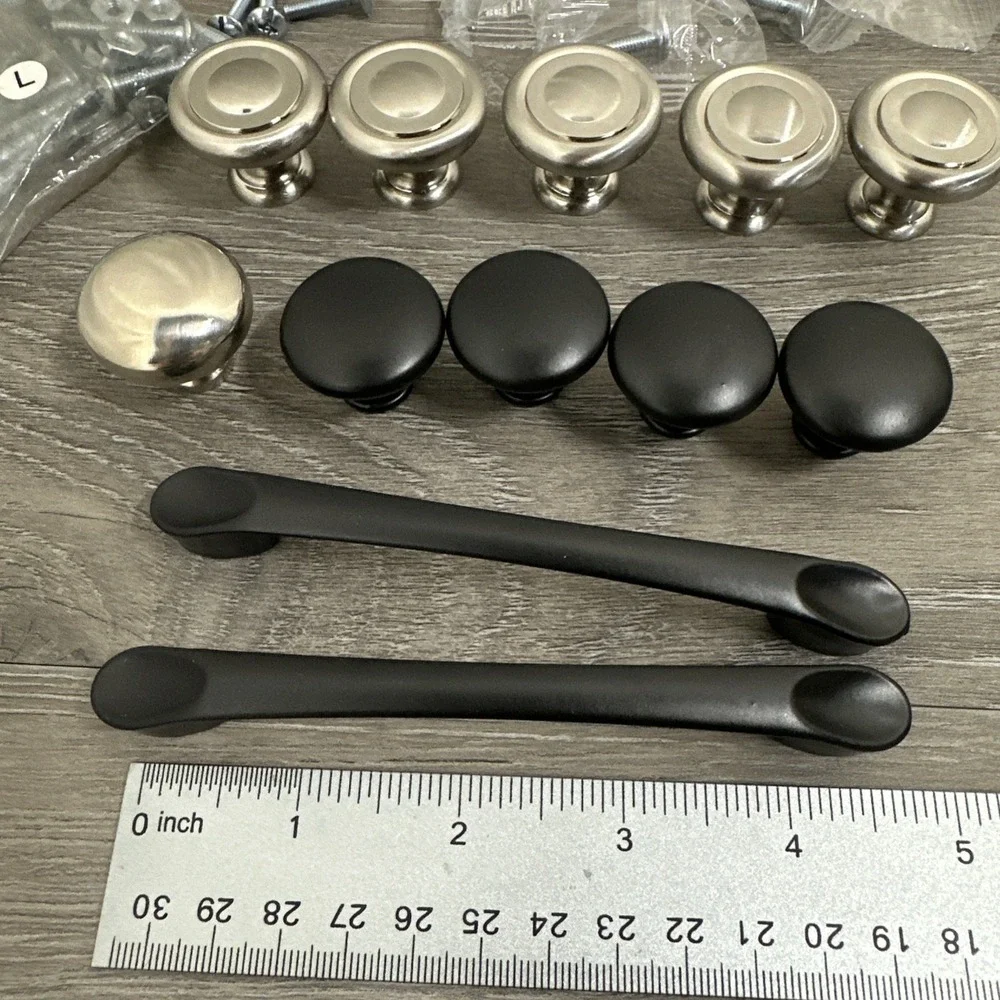 Lot Of 12 Cabinet‎ Handle Drawer Pulls Satin Nickel Plated Black Metal Cabinet